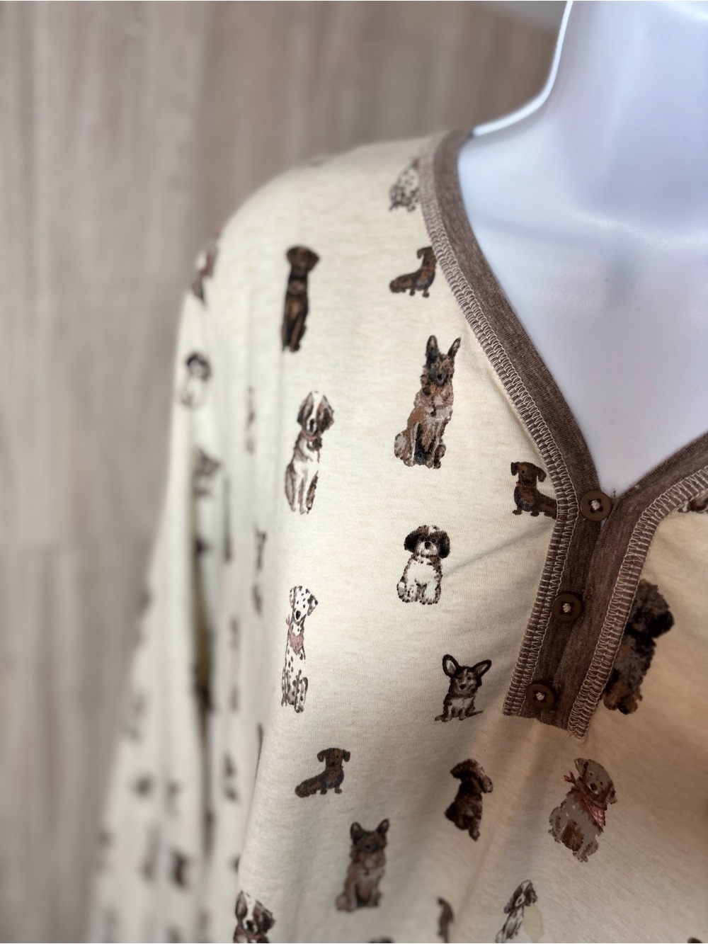 Denver Hayes Dog Print Sleepwear Nightgown Henley Style Soft Loungewear - Picture 7 of 10